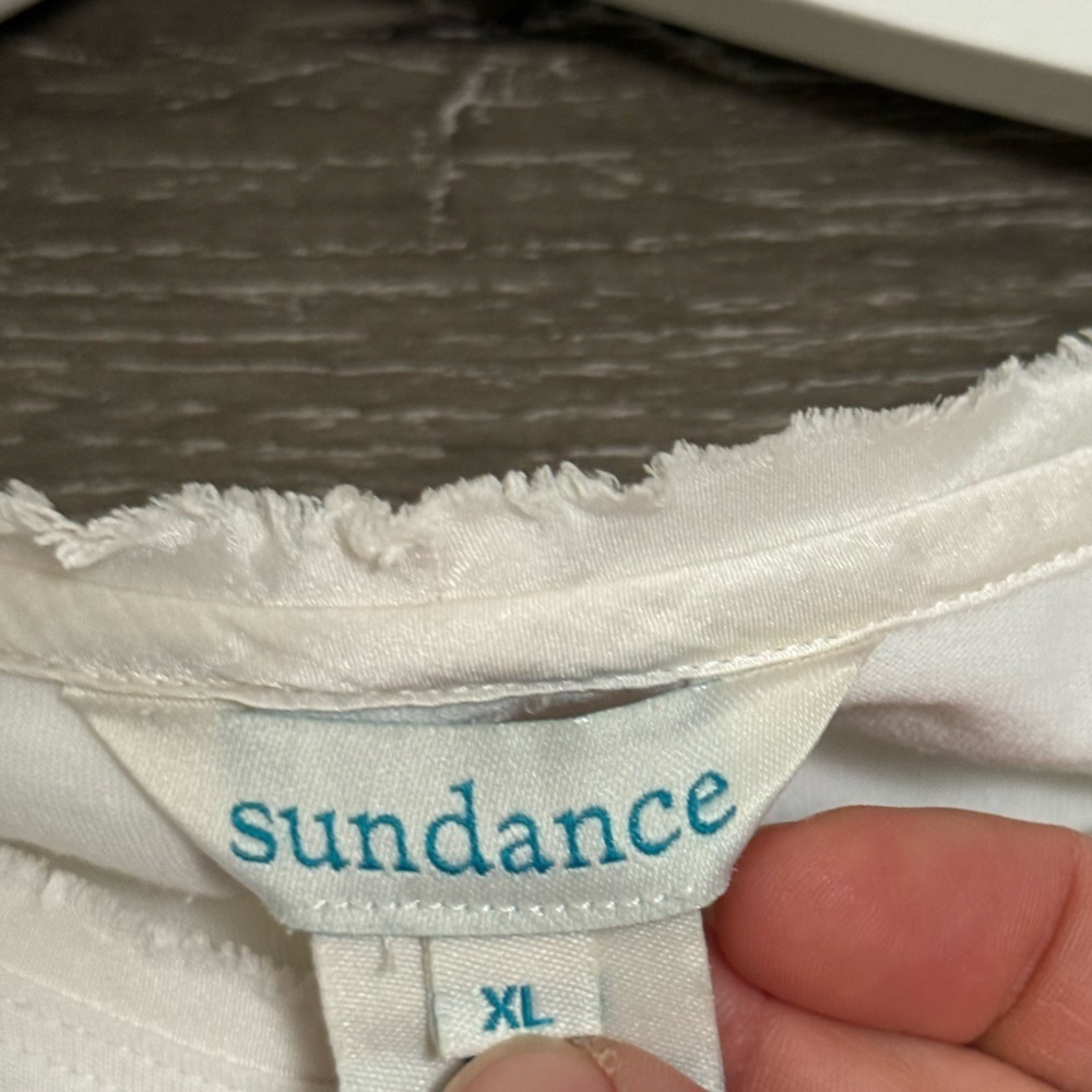 Sundance Women's Satin Silk Patchwork Long Sleeve Cotton Blend Top White XL - Picture 11 of 11